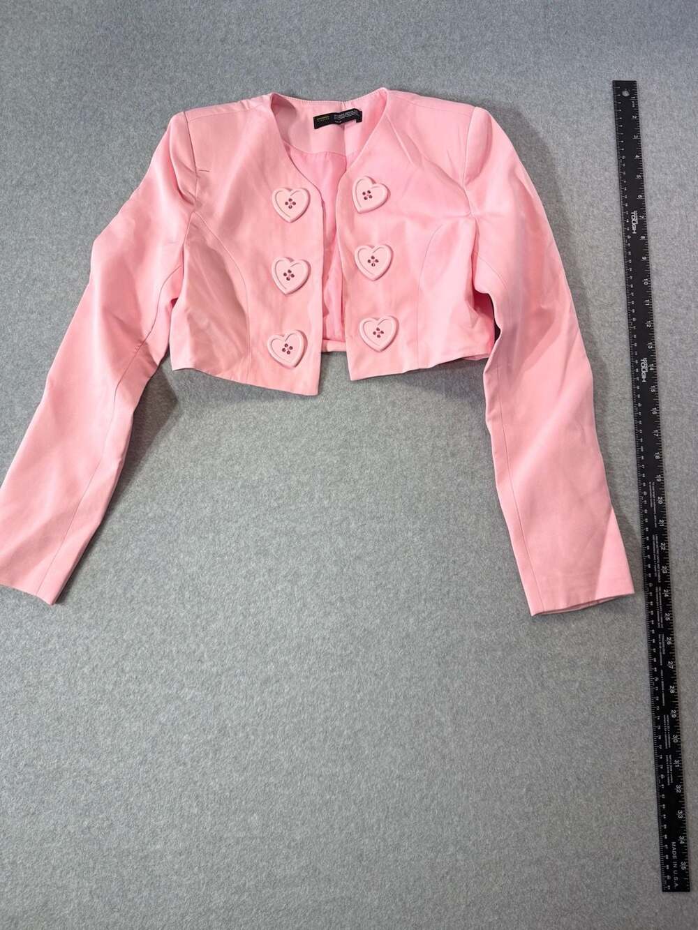 Pink Cropped Cardigan - Heart Button Long Sleeve –‎